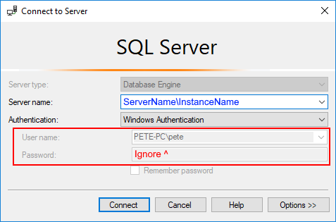 SSMS Connect as Other User