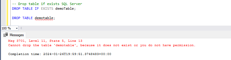 SQL Server Drop Table Error