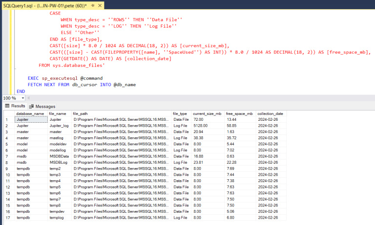 SQL Server Script: Get Database Sizes and Free Space - DBASco