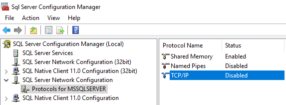 SQL Server TCP Network Connections Disabled