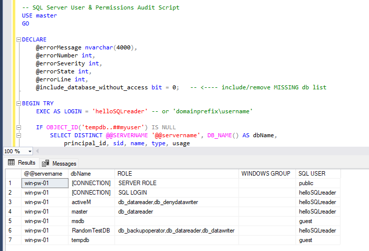 SQL Server User Audit Script