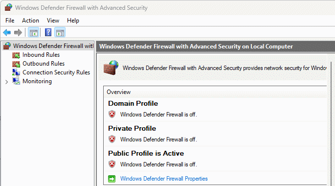 Windows Firewall Disabled