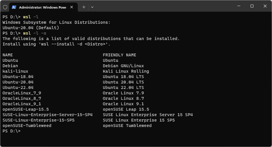 WSL List Linux Distros