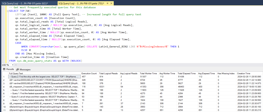 Get Most Frequently Executed Queries SQL Server