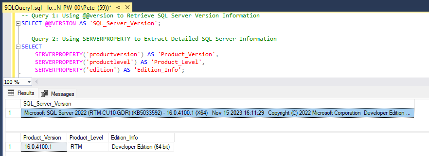 SQL Query to Get SQL Server Version Number