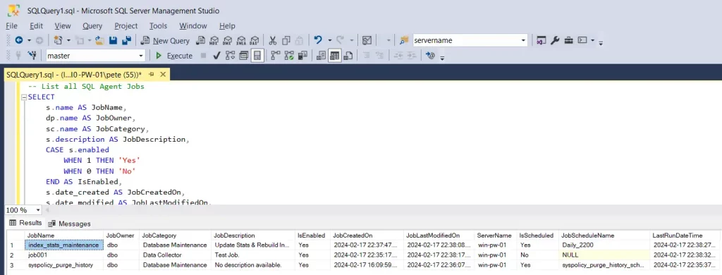List SQL Agent Jobs Script