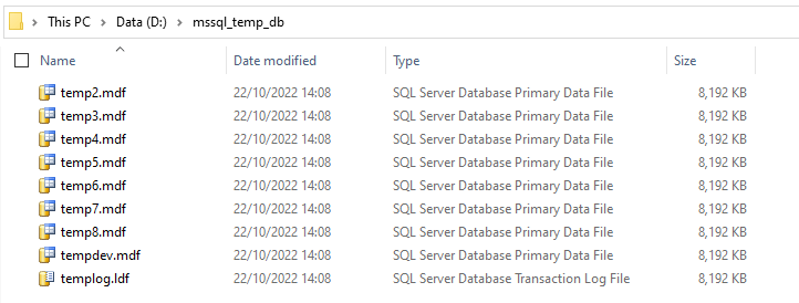 SQL Server Temp DB Files