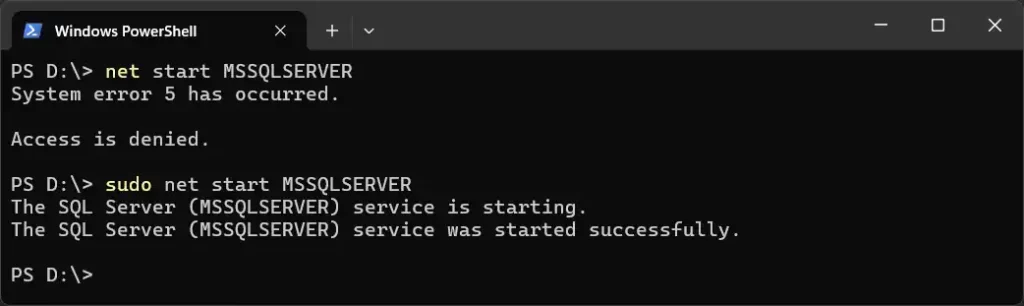 Sudo Net Start SQL Server Service 