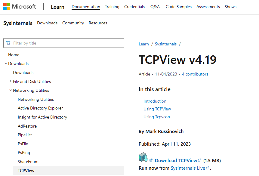 Sysinternals TCPView Download