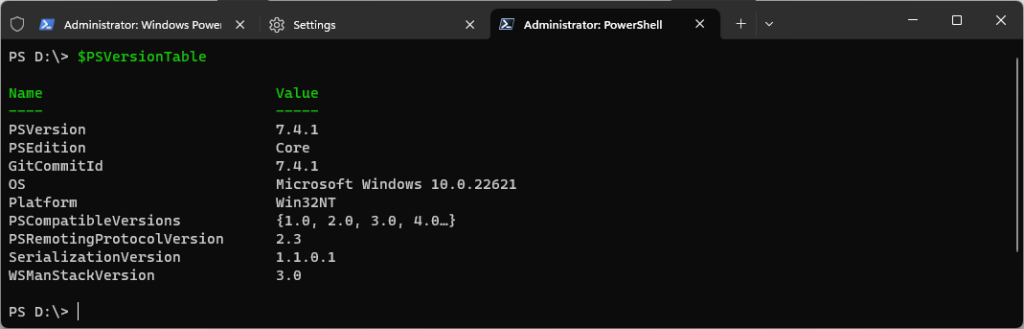 Windows Terminal PowerShell Version 7