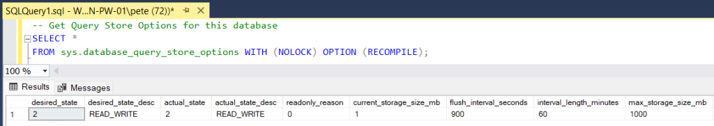 Get Query Store Options