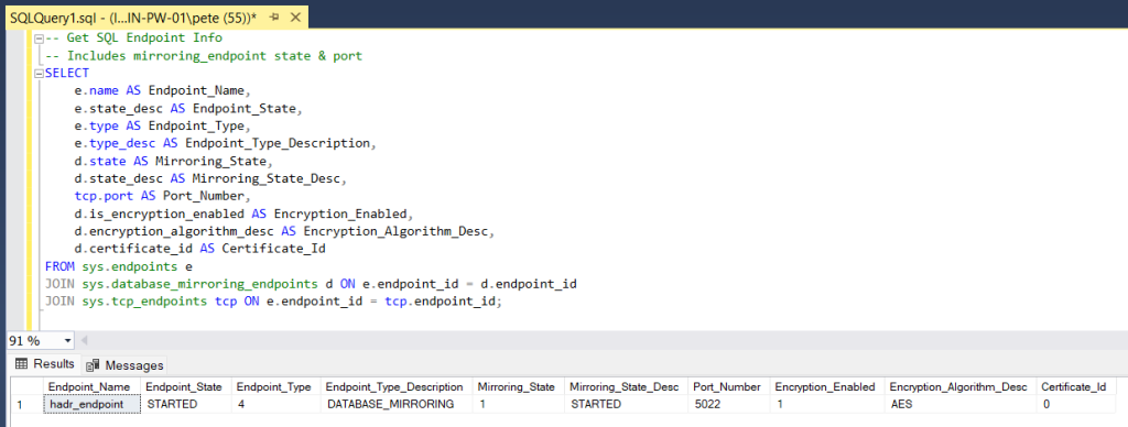 SQL Server Get Mirroring Port Number